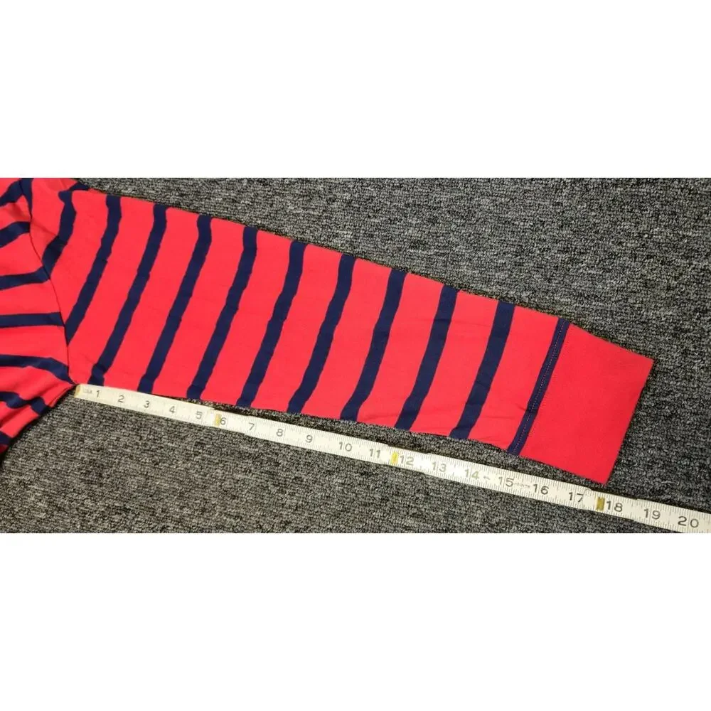 Vintage Polo Ralph Lauren Red w Navy Stripes Long Sleeve Shirt Youth Large 14-16